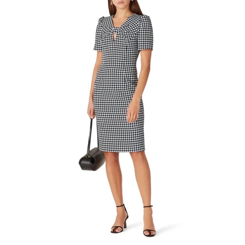 Badgley Mischka Black and White Checkered Midi Dress